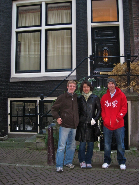 Me, Sandy, and Tate in front of the Amnesia Apartment (Bergstraat 11).